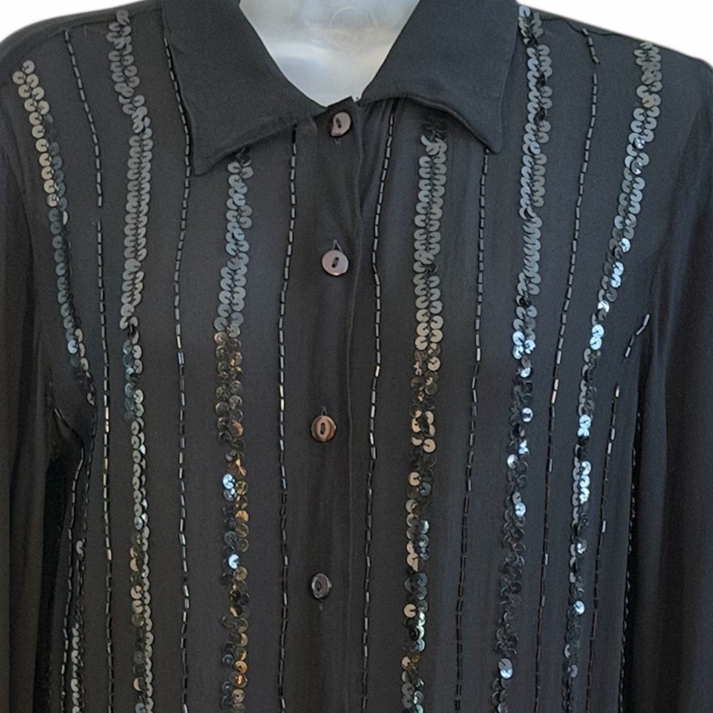 Notations Black Sequin Embellished Button Down Bl… - image 3